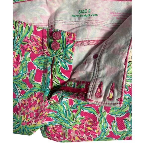 Lilly Pulitzer Worth Straight Jean Orchid Pink Spike The Punch Pineapple Size 2 - Picture 8 of 8